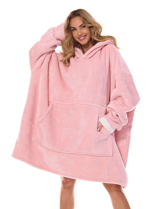 Maxi bluza Hoodie różowa bez nadruku