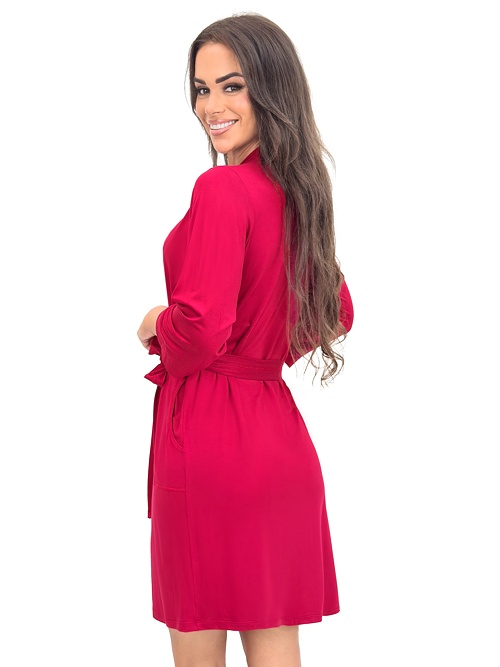 Elegancki szlafrok z koronką Sonia bordowy